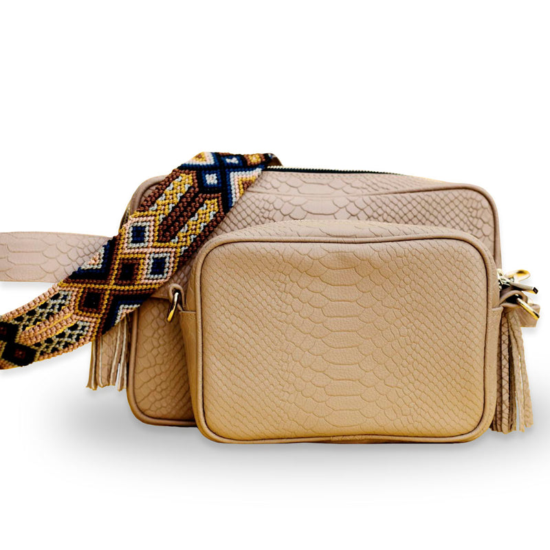 Crossbody Boho color Nude con doble asa (Grande)